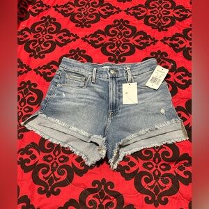 Good American Blue Jean Shorts Distressed Frayed Hem